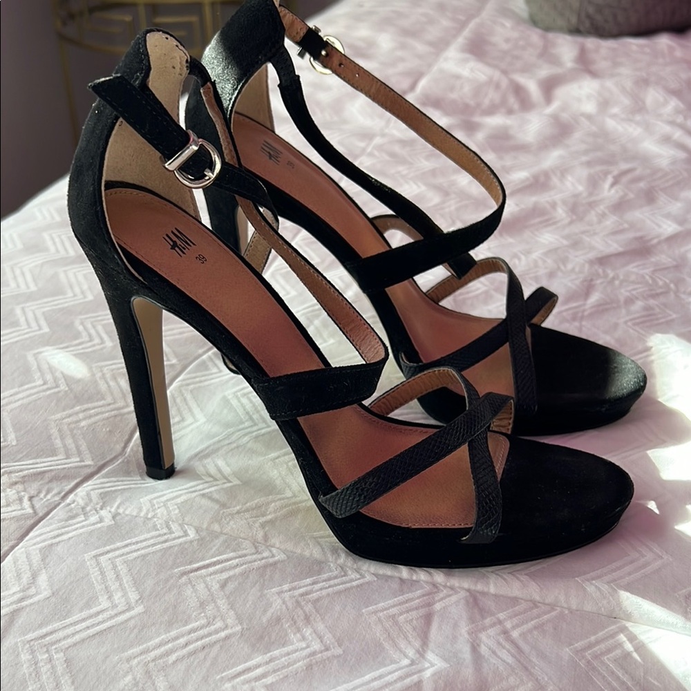 H&M Black Strappy Suede Heels